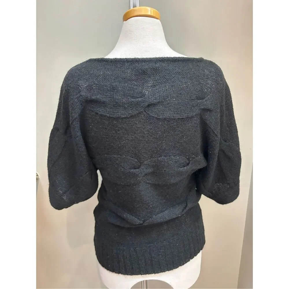 Forever 21 black open weave cable knit off shoulder batwing sleeve wool blend (1